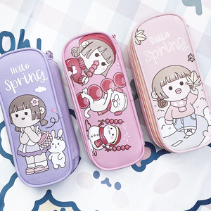 小麻薯女孩笔袋文具盒加长版大容量少女创意可爱中小学生学习用品