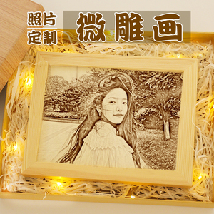 生日礼物女生照片定制实用相框送女朋友闺蜜有纪念意义微雕木刻画