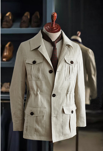 欧美safari jacket猎装夹克手工纯 亚麻绅装英伦复古修身游猎外套