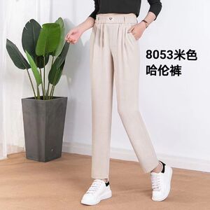杜鹃鸟女裤2022夏款仿麻薄料8053宽松高腰松紧腰九分休闲裤