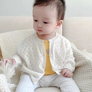 婴儿夏装空调开衫2024新款儿童薄款针织镂空长袖线衣宝宝洋气外套
