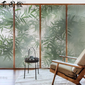 3D立体绿色植物竹子树影叶子贴纸画办公室浴室衣柜门窗户玻璃贴膜