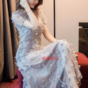 2018夏装新款女装韩版显瘦气质长款网纱裙子连衣裙长裙仙女
