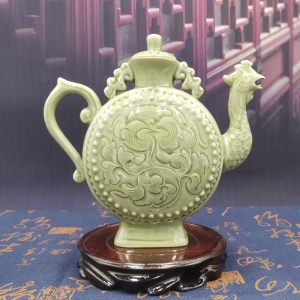 铜川耀州窑青瓷两心壶良心壶阴阳壶陶瓷白酒酒具酒壶分酒器摆件