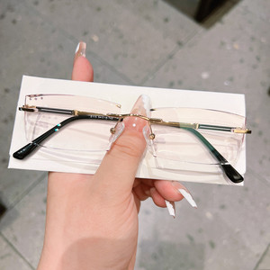 万金宝眼镜魅影巴苏兰旗钻石切边无框眼镜架近视防蓝光防辐射男