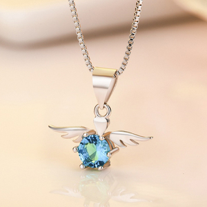 甜美小天使水晶吊坠项链女配饰品日韩s925纯银简约锁骨链生日礼物