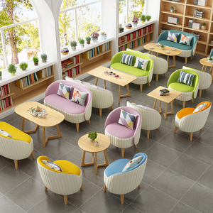 网红奶茶店沙发书吧个性小双人创意店铺阅读接待室桌椅休息区卡座