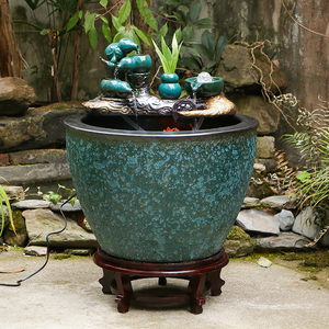 景德镇陶瓷鱼缸客厅阳台办公室落地家用循环流水招财庭院大金鱼缸