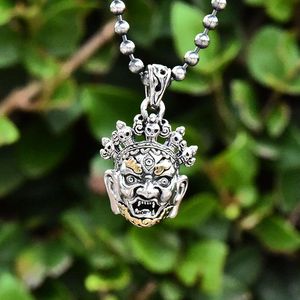 ov日系银铜混搭二郎神怒面天王泰银吊坠925纯银男女面具项链挂件