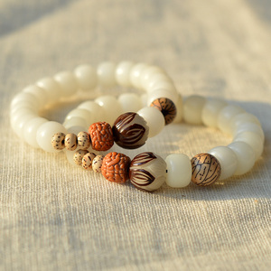 原创精品白玉菩提根莲花佛珠手串冷门手链念珠转运保平安情侣