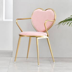 北欧创意餐椅铁艺心形椅美甲咖啡休闲椅金色梳妆台椅简约绒布椅子