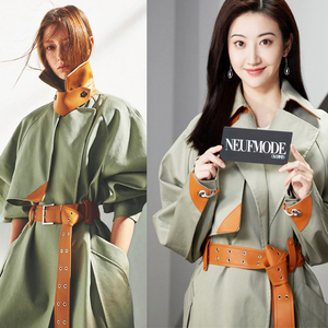 司藤倪妮同款英伦风衣外套女春秋撞色收腰中长款大衣高端大牌过膝
