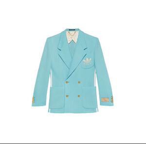 国内现货46/48/50码gucci古驰联名款男士logo刺绣蓝色西服外套