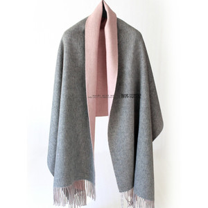 气质灰粉色双面羊毛围巾女秋冬季保暖长款羔羊绒披肩两用加厚藏蓝