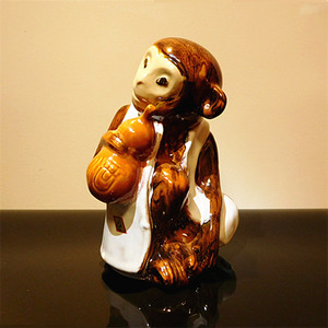 宜昌彩陶摆件动物雕塑收藏醉猴美陶生肖老物件真品陶瓷器猴工艺品