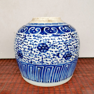 清嘉道青花瓷器罐摆件如意缠枝牡丹古瓷坛老古玩物件真品古董花瓶