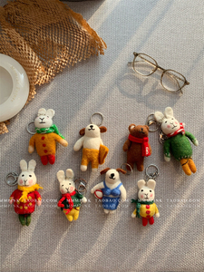 mmmpink韩国ins手工羊毛毡钥匙扣可爱动物小熊小兔子包包装饰挂件