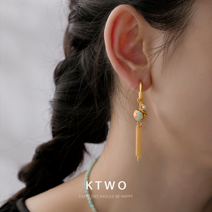 中国风彩绘滴釉梅花圆珠耳环女小众新中式设计高级感长流苏耳饰品