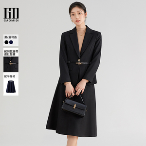 高端黑色西装套装女春秋正式场合职业套裙面试正装高级感西服外套