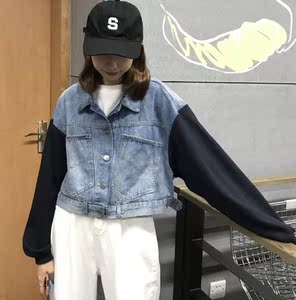 牛仔袖子拼接外套