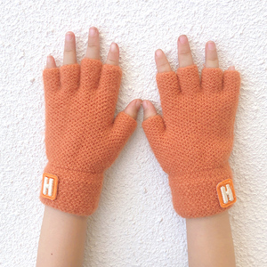 儿童半指手套男童秋冬保暖针织毛线漏指小学生露半截写字手套女孩