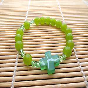 天主教玫瑰经一端念珠手链 天然橄榄绿玉髓手链8mm