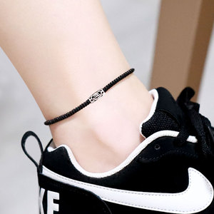 纯银脚链男个性脚环红绳转运招财简约脚绳男本命年情侣男士脚链潮