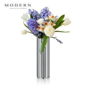 MODERN摩登不锈钢花瓶轻奢条纹创意摆件客厅茶几插花装饰花盆花器