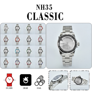 手表配件120齿39.5mm复古精钢表壳+亚克力镜片+带可装NH35/36机芯