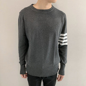 衣主流tb毛衣针织衫圆领套头羊绒灰色四杠男女中性宽松打底情侣