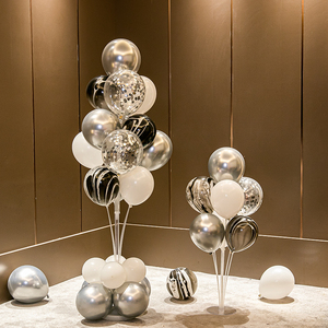 银色金属气球地飘周岁生日快乐派对宴会装饰场景布置桌飘立柱汽球