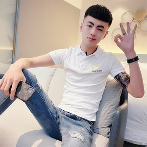 夏季男士t恤短袖polo打底衫纯棉刺绣紧身体恤社会人xs小码155青年