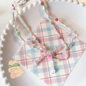 （买二送一）夏季水晶串珠蝴蝶结花朵项链 小众设计少女双层颈链