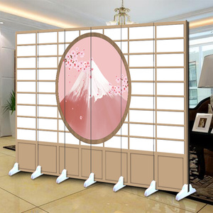 日式仿木纹格子樱花时尚客厅现代餐厅料理店美容布艺折叠屏风隔断