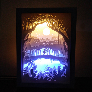 光影纸雕灯丛林的邂逅3diy手工材料包叠影剪纸刻创意立体小夜台灯