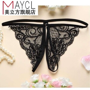 乳头内裤全透明情绪开档钉子丁字裤免脱开口男女蕾丝内衣裤女人