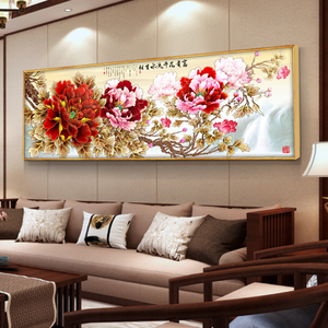 现代中式花开富贵牡丹挂画沙发背景墙装饰画客厅风水招财壁画卧室