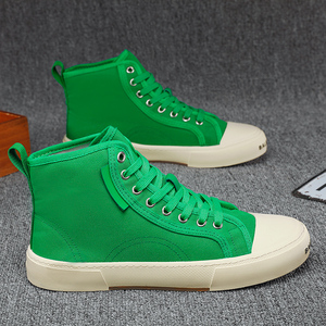 绿色帆布鞋男高帮运动板鞋2022新款潮流百搭秋季男鞋增高休闲潮鞋