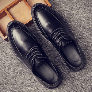 黑色皮鞋男夏季商务正装英伦男士西装软底小皮鞋复古尖头休闲潮鞋