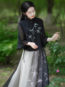 新中式国风汉服套装裙子夏季改良汉元素宽松淑女上衣半身裙两件套
