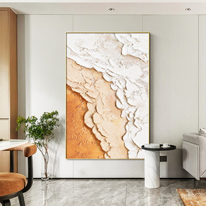 侘寂风沙发背景墙装饰画肌理感玄关壁画橙色抽象大幅竖版客厅挂画