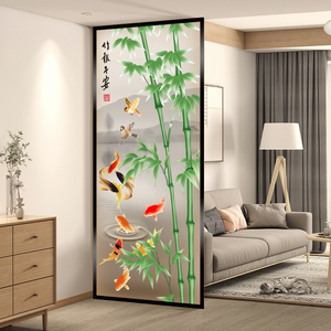 客厅入门玄关艺术玻璃屏风现代简约卧室隔断中式彩绘雕刻竹报平安