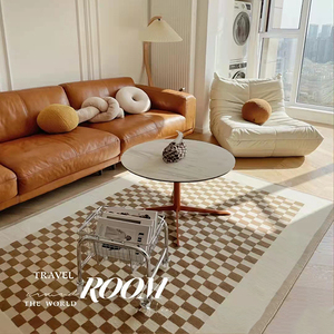 罗马中古棋盘地毯ins客厅现代简约茶几地毯黑白复古风卧室床边毯