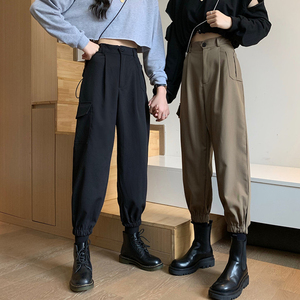 搭配靴子马丁靴短靴穿的裤子女九分裤束脚裤哈伦工装裤秋装