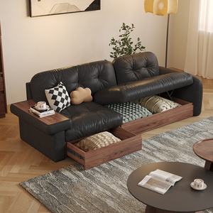 日式储物真皮沙发简约2024年新款客厅落地实木收纳双人小户型沙发