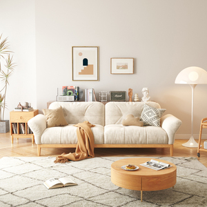 日式云朵沙发实木框架小户型客厅北欧奶油风简约原木风三人位沙发