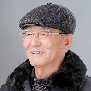 中老年帽子男冬季老人加厚保暖毛呢鸭舌帽老头爷爷爸爸护耳前进帽