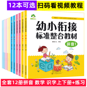 爱德少儿幼小衔接标准整合教材 拼音1数学识字+同步练习册2上下册幼儿园大班学前班升小学一年级加减法课程全套天天练扫码视频教学