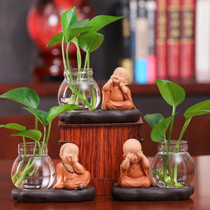创意新中式花瓶客厅插花小摆件透明玻璃器皿水养植物绿萝水培花器