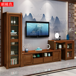 铭瑄中式实木电视柜高低柜组合靠墙一体客厅轻奢可伸缩墙柜落地柜